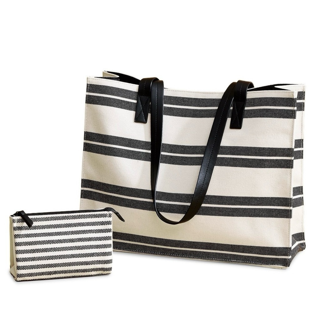 Chic Cream and Black Tote Bag Set